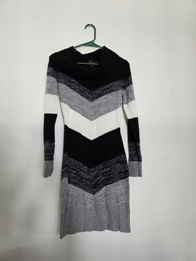 BCX Black & Gray Ribbed Cowl Neck Sweater Dress